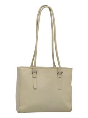PRADA Shoulder Bag Leather nylon White Silver Auth bs26360
